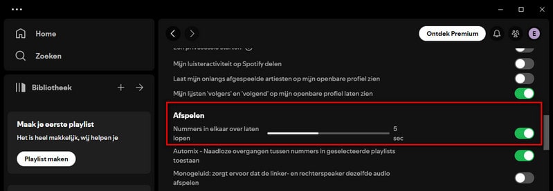 crossfade apple muziek op spotify