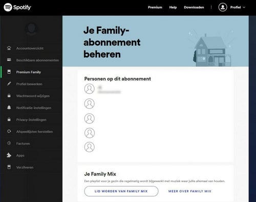 word lid van Spotify Premium Family-abonnement